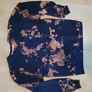 Champion Custom Acid Wash Sweatshirt Navy Blue/Orange Medium